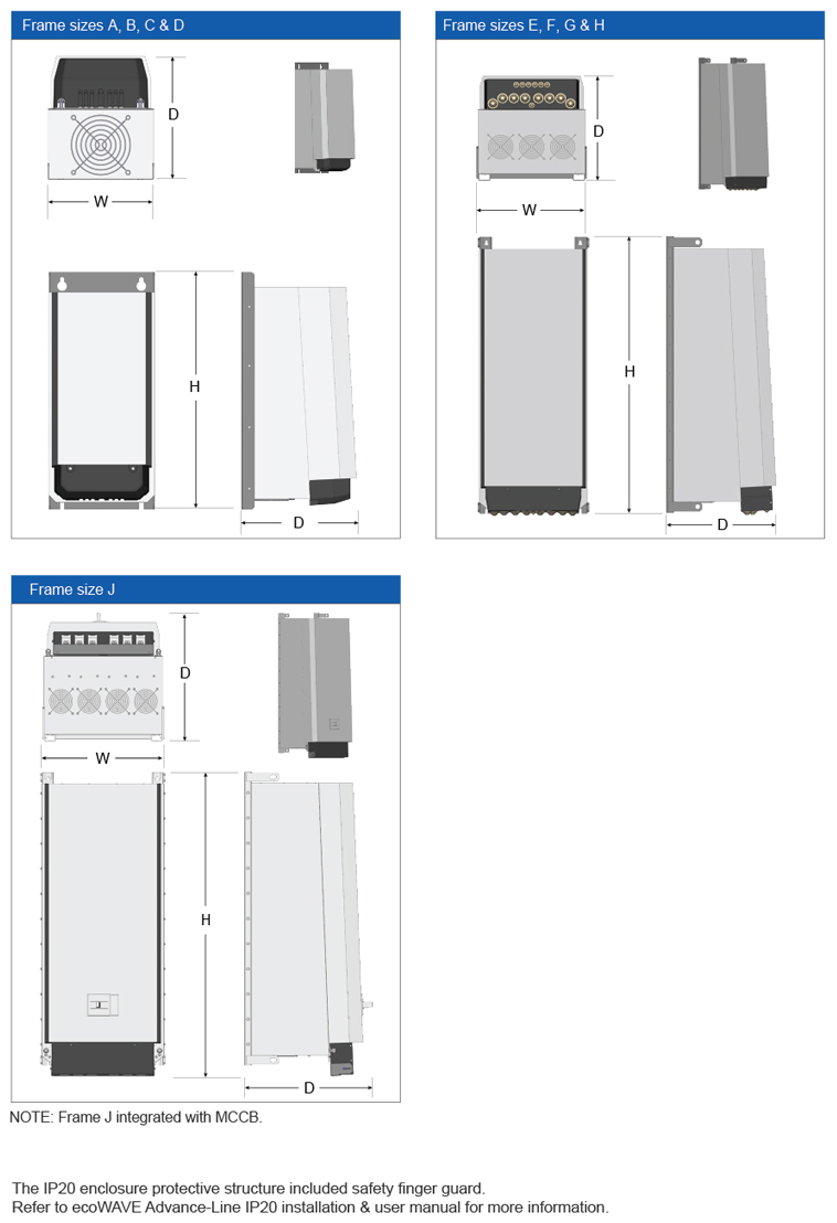 ecoWAVE Advance-Line IP20 50hz 60hz enclosure outline